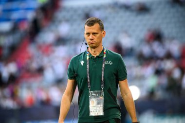 MUNİH, GERMANY - 4 Haziran 2025: Tomaz Klancnik - UEFA Uluslar Ligi 2025 Almanya - Allianz Arena 'da Portekiz' e karşı. 