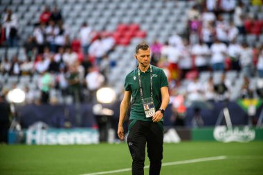 MUNİH, GERMANY - 4 Haziran 2025: Tomaz Klancnik - UEFA Uluslar Ligi 2025 Almanya - Allianz Arena 'da Portekiz' e karşı. 