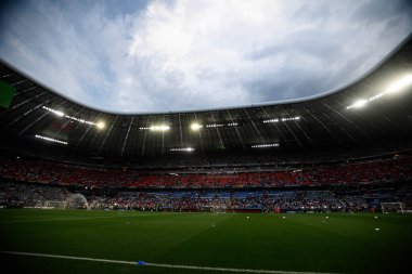 MUNICH, GERMANY - 4 Haziran 2025: Stadyum, yağmurdan önce - UEFA Uluslar Ligi 2025 Almanya - Allianz Arena 'da Portekiz' e karşı. 