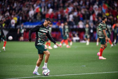 MUNİH, GERMANY - 4 Haziran 2025: Cristiano Ronaldo - UEFA Uluslar Ligi 2025 Almanya - Allianz Arena 'da Portekiz' e karşı. 