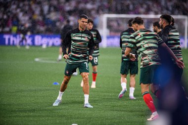 MUNİH, GERMANY - 4 Haziran 2025: Cristiano Ronaldo - UEFA Uluslar Ligi 2025 Almanya - Allianz Arena 'da Portekiz' e karşı. 