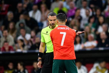 MUNİH, GERMANY - 4 Haziran 2025: Slavko Vinciç, Cristiano Ronaldo - UEFA Milletler Ligi 2025 Almanya - Allianz Arena 'da Portekiz' e karşı. 