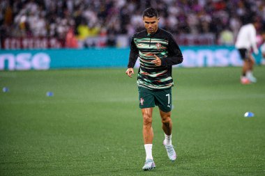 MUNİH, GERMANY - 4 Haziran 2025: Cristiano Ronaldo - UEFA Uluslar Ligi 2025 Almanya - Allianz Arena 'da Portekiz' e karşı. 