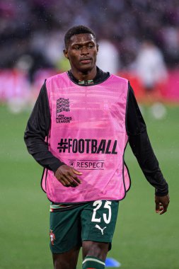 MUNİH, GERMANY - 4 Haziran 2025: Nuno Mendes - UEFA Uluslar Ligi 2025 Almanya - Allianz Arena 'da Portekiz' e karşı. 