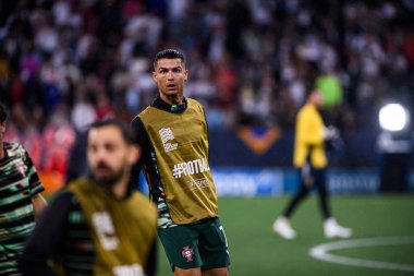 MUNİH, GERMANY - 4 Haziran 2025: Cristiano Ronaldo - UEFA Uluslar Ligi 2025 Almanya - Allianz Arena 'da Portekiz' e karşı. 