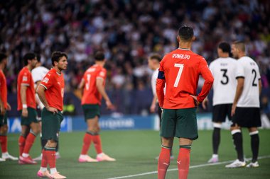 MUNİH, GERMANY - 4 Haziran 2025: Cristiano Ronaldo - UEFA Uluslar Ligi 2025 Almanya - Allianz Arena 'da Portekiz' e karşı. 