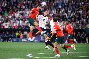 MUNİH, GERMANY - 4 Haziran 2025: Florian Wirtz, Ruben Neves - UEFA Uluslar Ligi 2025 Almanya - Allianz Arena 'da Portekiz' e karşı. 