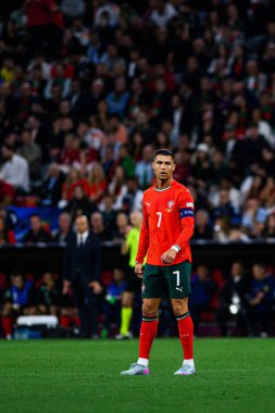 MUNİH, GERMANY - 4 Haziran 2025: Cristiano Ronaldo - UEFA Uluslar Ligi 2025 Almanya - Allianz Arena 'da Portekiz' e karşı. 