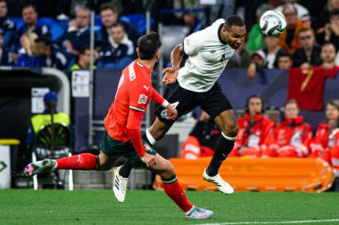 MUNİH, GERMANY - 4 Haziran 2025: Bruno Fernandes, Jonathan Tah - UEFA Uluslar Ligi 2025 Almanya - Allianz Arena 'da Portekiz' e karşı. 