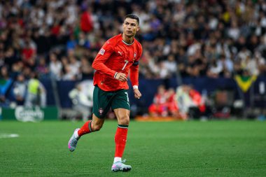 MUNİH, GERMANY - 4 Haziran 2025: Cristiano Ronaldo - UEFA Uluslar Ligi 2025 Almanya - Allianz Arena 'da Portekiz' e karşı. 