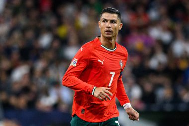 MUNİH, GERMANY - 4 Haziran 2025: Cristiano Ronaldo - UEFA Uluslar Ligi 2025 Almanya - Allianz Arena 'da Portekiz' e karşı. 
