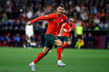 MUNİH, GERMANY - 4 Haziran 2025: Cristiano Ronaldo - UEFA Uluslar Ligi 2025 Almanya - Allianz Arena 'da Portekiz' e karşı. 
