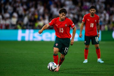 MUNİH, GERMANY - 4 Haziran 2025: Joao Neves - UEFA Uluslar Ligi 2025 Almanya - Allianz Arena 'da Portekiz' e karşı. 