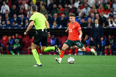 MUNICH, GERMANY - 4 Haziran 2025: Francisco Conceicao - UEFA Uluslar Ligi 2025 Almanya - Allianz Arena 'da Portekiz' e karşı. 