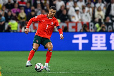 MUNİH, GERMANY - 4 Haziran 2025: Cristiano Ronaldo - UEFA Uluslar Ligi 2025 Almanya - Allianz Arena 'da Portekiz' e karşı. 