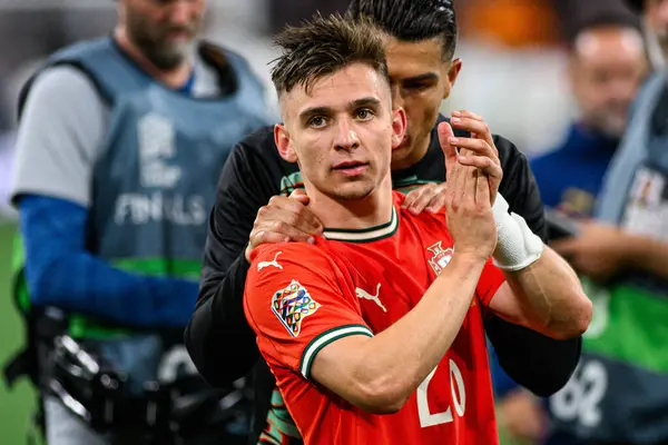 MUNICH, GERMANY - 4 Haziran 2025: Francisco Conceicao - UEFA Uluslar Ligi 2025 Almanya - Allianz Arena 'da Portekiz' e karşı. 