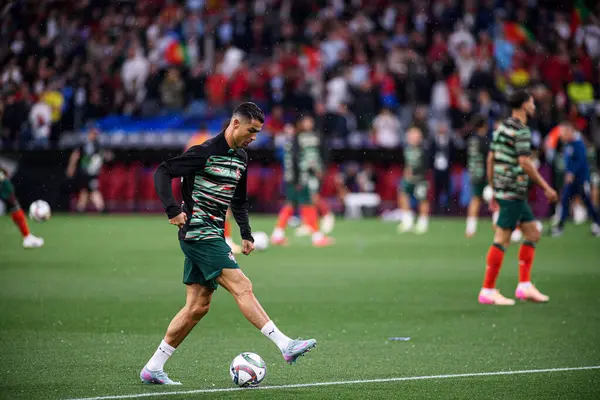 MUNİH, GERMANY - 4 Haziran 2025: Cristiano Ronaldo - UEFA Uluslar Ligi 2025 Almanya - Allianz Arena 'da Portekiz' e karşı. 