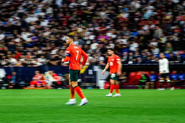 MUNİH, GERMANY - 4 Haziran 2025: Cristiano Ronaldo - UEFA Uluslar Ligi 2025 Almanya - Allianz Arena 'da Portekiz' e karşı. 