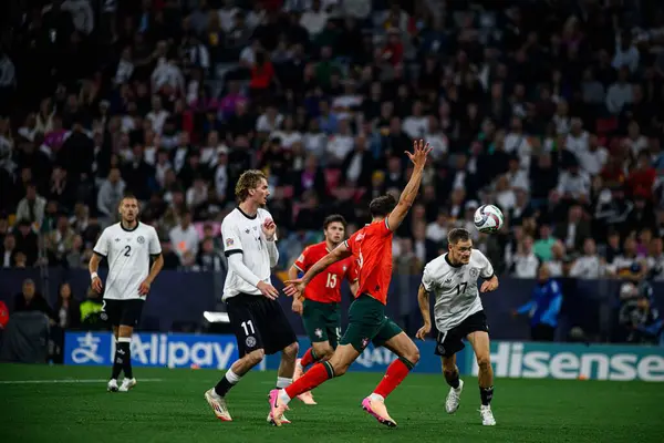 MUNİH, GERMANY - 4 Haziran 2025: Florian Wirtz, gol - UEFA Uluslar Ligi 2025 Almanya - Allianz Arena 'da Portekiz' e karşı. 