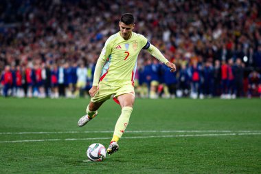 MUNICH, GERMANY - 8 Haziran 2025: Alvaro Morata - UEFA Milletler Ligi 2025, Allianz Arena 'da İspanya' ya karşı. 