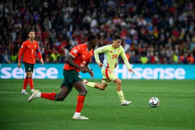 MUNICH, GERMANY - 8 Haziran 2025: Pedri - UEFA Uluslar Ligi 2025, Allianz Arena 'da İspanya' ya karşı. 