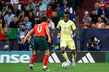 MUNICH, GERMANY - 8 Haziran 2025: Nico Williams - UEFA Uluslar Ligi 2025, Allianz Arena 'da İspanya' ya karşı. 