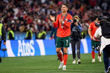 MUNICH, GERMANY - 8 Haziran 2025: Cristiano Ronaldo - UEFA Uluslar Ligi 2025, Allianz Arena 'da İspanya' ya karşı. 
