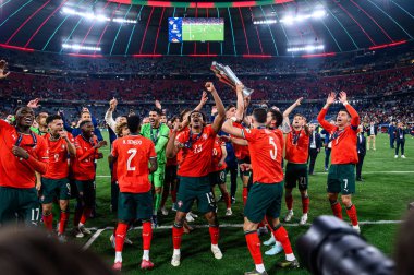 MUNICH, GERMANY - 9 Haziran 2025: Renato Veiga - UEFA Uluslar Ligi 2025, Allianz Arena 'da İspanya' ya karşı. 