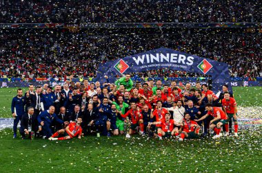 MUNICH, GERMANY - 9 Haziran 2025: Kazananlar - UEFA Uluslar Ligi 2025, Allianz Arena 'da İspanya' ya karşı. 