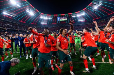 MUNICH, GERMANY - 9 Haziran 2025: Kazananlar - UEFA Uluslar Ligi 2025, Allianz Arena 'da İspanya' ya karşı. 