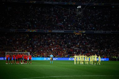 MUNICH, GERMANY - 8 Haziran 2025: Takımlar - UEFA Uluslar Ligi 2025, Allianz Arena 'da İspanya' ya karşı. 