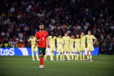 MUNICH, GERMANY - 8 Haziran 2025: Bruno Fernandes - UEFA Milletler Ligi 2025, Allianz Arena 'da İspanya' ya karşı. 