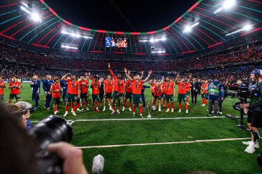 MUNICH, GERMANY - 9 Haziran 2025: Kazananlar - UEFA Uluslar Ligi 2025, Allianz Arena 'da İspanya' ya karşı. 