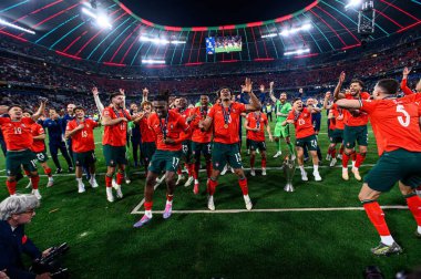 MUNICH, GERMANY - 9 Haziran 2025: Kazananlar - UEFA Uluslar Ligi 2025, Allianz Arena 'da İspanya' ya karşı. 