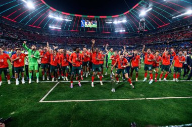 MUNICH, GERMANY - 9 Haziran 2025: Kazananlar - UEFA Uluslar Ligi 2025, Allianz Arena 'da İspanya' ya karşı. 