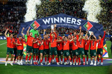 MUNICH, GERMANY - 9 Haziran 2025: Kazananlar - UEFA Uluslar Ligi 2025, Allianz Arena 'da İspanya' ya karşı. 