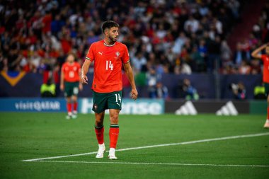 MUNICH, GERMANY - 8 Haziran 2025: Goncalo Inacio - UEFA Uluslar Ligi 2025, Allianz Arena 'da İspanya' ya karşı. 