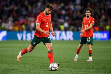 MUNICH, GERMANY - 8 Haziran 2025: Ruben Dias - UEFA Milletler Ligi 2025, Allianz Arena 'da İspanya' ya karşı. 