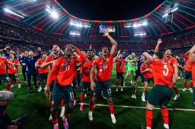 MUNICH, GERMANY - 9 Haziran 2025: Kazananlar - UEFA Uluslar Ligi 2025, Allianz Arena 'da İspanya' ya karşı. 