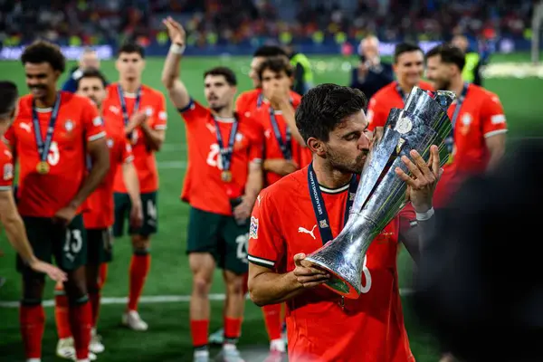 MUNICH, GERMANY - 9 Haziran 2025: Ruben Neves - UEFA Uluslar Ligi 2025, Allianz Arena 'da İspanya' ya karşı. 