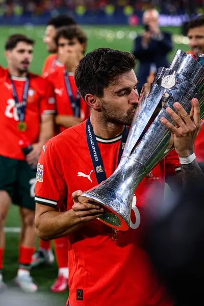 MUNICH, GERMANY - 9 Haziran 2025: Ruben Neves - UEFA Uluslar Ligi 2025, Allianz Arena 'da İspanya' ya karşı. 