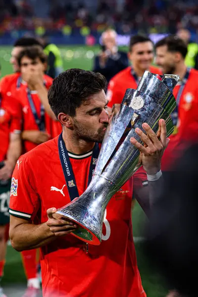 MUNICH, GERMANY - 9 Haziran 2025: Ruben Neves - UEFA Uluslar Ligi 2025, Allianz Arena 'da İspanya' ya karşı. 