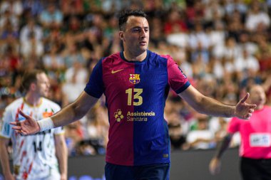 COLOGNE, GERMANY - 14 Haziran 2025: Aitor Arino Bengoechea - Kamyon Öncüsü 24 EHF FINAL4 Barca SC Magdeburg 'a karşı Lanxess Arena.