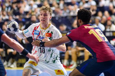 COLOGNE, GERMANY - 14 Haziran 2025: Gisli Thorgeir Kristjansson - Kamyon Scout24 EHF FINAL4 Barca-SC Magdeburg maçı Lanxess Arena 'da.
