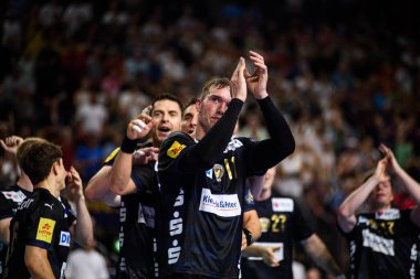 COLOGNE, GERMANY - 14 Haziran 2025: Lasse Bredekjaer Andersson - Kamyon Öncüsü 24 EHF Finali 4 Fuchse Berlin, Lanxess Arena 'da HBC Nantes' e karşı.