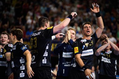 COLOGNE, GERMANY - 14 HAZİRAN 2025: Lukas Herburger - Kamyon İzcisi 24 EHF FINAL4 Fuchse Berlin 'e karşı Lanxess Arena' da HBC Nantes.