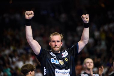 COLOGNE, GERMANY - 14 HAZİRAN 2025: Max Darj - Kamyon İzcisi 24 EHF FINAL4 Fuchse Berlin 'e karşı Lanxess Arena' da HBC Nantes.
