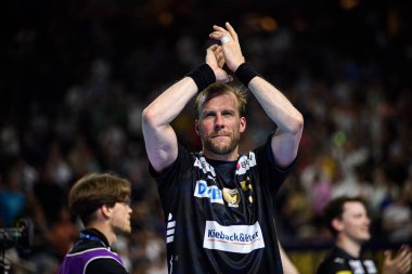 COLOGNE, GERMANY - 14 HAZİRAN 2025: Max Darj - Kamyon İzcisi 24 EHF FINAL4 Fuchse Berlin 'e karşı Lanxess Arena' da HBC Nantes.