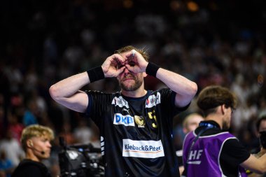 COLOGNE, GERMANY - 14 HAZİRAN 2025: Max Darj - Kamyon İzcisi 24 EHF FINAL4 Fuchse Berlin 'e karşı Lanxess Arena' da HBC Nantes.