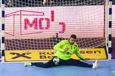 COLOGNE, GERMANY - 14 HAZİRAN 2025: - Kamyon İzcisi 24 EHF FINAL4 Fuchse Berlin 'e karşı Lanxess Arena' da HBC Nantes.